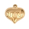 304 Stainless Steel Pendants, Ion Plating(IP), Heart Charm, Golden, 21x20x9mm, Hole: 1.8mm