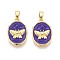 Brass Micro Pave Cubic Zirconia Pendants, Cadmium Free & Lead Free, with Enamel, Oval with Butterfly, Real 18K Gold Plated, Dark Orchid, 17.5x12.5x2.5mm, Hole: 4.5x2.5mm
