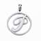 Non-Tarnish 304 Stainless Steel Pendants, Flat Round with Letter.J, Stainless Steel Color, 28x25x1.2mm, Hole: 6x3mm