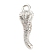 Rack Plating Brass Micro Pave Cubic Zirconia Pendants, Long-Lasting Plated, Lead Free & Cadmium Free, Horn Charm, Platinum, 19x5.5mm, Hole: 1.8mm