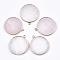 Natural Rose Quartz Pendants, with Brass Findings, Flat Round, Golden, 35~36x31~32x3mm, Hole: 2mm