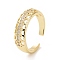 Clear Cubic Zirconia Hollow Out Heart Open Cuff Ring, Brass Jewelry for Women, Cadmium Free & Lead Free, Golden, Inner Diameter: 17mm