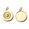 Brass Pendants, Cadmium Free & Lead Free, with Jump Ring, Long-Lasting Plated, Flat Round with Sun Charm, Real 18K Gold Plated, 19x17x3mm, Hole: 4.4mm
