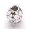 Hollow 304 Stainless Steel European Beads, with Enamel and Rhinestone, Large Hole Beads, Round with Flower, Stainless Steel Color, Lavender Blush, 10.5mm, Hole: 4.5mm