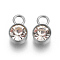 Glass Rhinestone Charms, Birthstone Charms, with Stainless Steel Color Tone 201 Stainless Steel Findings, Flat Round, Crystal, 10x6x5mm, Hole: 2mm