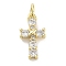 Rack Plating Brass Clear Cubic Zirconia Pendants, with Jump Ring, Long-Lasting Plated, Lead Free & Cadmium Free,  Ltter X with Cross, Real 18K Gold Plated, 15.5x8x3mm, Hole: 3mm