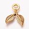 304 Stainless Steel European Dangle Charms, Large Hole Pendants, Leaf, Antique Golden, 31mm, Hole: 5mm, Pendant: 18x10x3.5mm