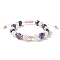 Natural Rose Quartz & Amethyst & Brass Heart Braided Bead Bracelet, Adjustable Bracelet for Women, Inner Diameter: 2-1/8~3-3/8 inch(5.4~8.6cm)