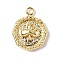 Brass Pendants, Textured, Flat Round with Playing Cards Charm, Real 18K Gold Plated, 15.5x12.5x2.5mm, Hole: 1.4mm