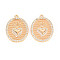 Brass Micro Pave Clear Cubic Zirconia Pendants, Nickel Free, Oval with Heart, Real 18K Gold Plated, 23x18x2mm, Hole: 1.6mm