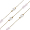 304 Stainless Steel Cable Chains, with Glass & ABS Imitation Pearl, Ion Plating(IP), Real 18K Gold Plated, Soldered, with Spool, Round with Oval, Misty Rose, 9.5x3.5mm, about 32.81 Feet(10m)/Roll