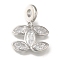 Leaf Rack Plating Brass Micro Pave Clear Cubic Zirconia Pendant, Lead Free & Cadmium Free, Long-Lasting Plated, Platinum, 19.5x16x3mm, Hole: 4mm