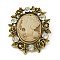 Alloy Rhinestone Brooch for Clothes Backpack, with Resin & Glitter Powder, Oval with Women, Antique Golden, 59x50x13.5mm