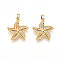 Brass Micro Pave Cubic Zirconia Pendants, Cadmium Free & Lead Free, Starfish Charms, Real 18K Gold Plated, 19~19.5x18x3mm, Hole: 2x5mm