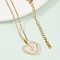 Brass Micro Pave Cubic Zirconia Plastic Imitation Shell Pendant Neckalces, Heart, 304 Stainless Steel Chain, Rack Plating, for Women, Real 18K Gold Plated, 15.75 inch(40cm)