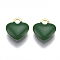 Brass Charms, Cadmium Free & Nickel Free & Lead Free, with Enamel, Enamelled Sequins, Raw(Unplated), Heart, Green, 10x9x2mm, Hole: 1mm