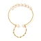 Natural Pearl Bead Bangle for Girl Women, Brass Cuff Bangle with Safety Chain, Golden, Inner Diameter: 2 inch(5.2cm)