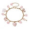 Valentine's Day Alloy Enamel & Resin Charm Bracelet, Heart & Rose & Lip Bracelets with 304 Stainless Steel Chains, Pink, 7-3/8 inch(18.7cm), Chain Extender: 64mm