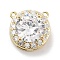 Brass Micro Pave Clear Cubic Zirconia Pendants, Cadmium Free & Nickel Free & Lead Free, Flat Round Charms, Real 14K Gold Plated, 11.5x11.5x7mm, Hole: 0.8mm