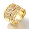 Rack Plating Multi-layer Brass Clear Cubic Zirconia Open Cuff Rings, Wide Band Ring for Women, Cadmium Free & Lead Free, Long-Lasting Plated, Real 18K Gold Plated, 18mm