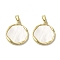 Brass Pave Shell Pendants, Geometric Charms, Real 18K Gold Plated, Flat Round, 19x17x2mm, Hole: 3x5mm
