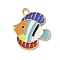 Ocean Theme Alloy Enamel Pendants, Fish Charm, Golden, Colorful, 21.5x17x1.5mm, Hole: 2x1.5mm