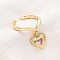 Brass Micro Pave Cubic Zirconia Open Cuff Rings for Women, Heart, Rack Plating, Lasting Plated, Cadmium Free & Lead Free, Pink, 11.5x13mm, Inner Diameter: 18.4mm