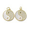 Brass Micro Pave Cubic Zirconia Pendants, Cadmium Free & Lead Free, with Shell, Yin-yang, Real 18K Gold Plated, 20x18x2.5mm, Hole: 3mm