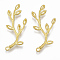 Brass Pendants, Nickel Free, Branch and Leaf, Raw(Unplated), 44.5x18x4mm, Hole: 1.8mm