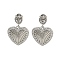 Heart Brass Pave Clear Cubic Zirconia Stud Earrings, Platinum, 23x16.5mm