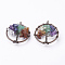 Natural/Synthetic Mixed Stone Pendants, with Brass Findings, Red Copper, Flat Round with Tree of Life, 29x5~7mm, Hole: 4.5mm