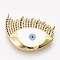 Golden Plated Brass Micro Pave Cubic Zirconia Pendants, Cadmium Free & Lead Free, with Enamel, Evil Eye, White, 22x30.5x4mm, Hole: 1mm
