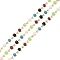 Brass & Glass Link Chain, with Spool, Long-Lasting Plated, Cadmium Free & Lead Free, Soldered, Real 18K Gold Plated, Mixed Color, 2.5x2.5x2.5mm