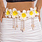 Cloth Flower Alloy Chain Belts, with Natural Cowrie Shell Beads Tassel, Yellow, 700mm