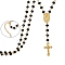 Glass Rosary Bead Necklace, Golden Brass Cross & Jesus Pendant Necklace, Black, 19.69 inch(50cm)