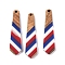 Independence Day Opaque Striped Resin & Walnut Wood Pendants, Geometric Charms, Tie Shape, 49x12x3.5mm, Hole: 2mm