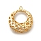 Brass with Cubic Zirconia Pendants, Cadmium Free & Nickel Free & Lead Free, Round Charms, Hollow, Real 18K Gold Plated, 25x22x8mm, Hole: 1.6mm
