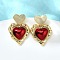 Heart Brass Enamel Stud Earrings, Cadmium Free & Lead Free, Long-Lasting Plated, Rack Plating, Real 18K Gold Plated, Red, 25x17mm