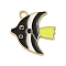 Ocean Theme Alloy Enamel Pendants, Fish Charm, Golden, Black, 22x18.5x1.5mm, Hole: 2mm