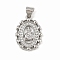 Brass Micro Pave Cubic Zirconia Pendants, Cadmium Free & Lead Free, Religion, Oval, Platinum, 19.5x14x2.5mm, Hole: 4.5x3.5mm