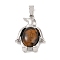 Natural Tiger Eye Pendants, with Alloy and Iron Findings, Penguin, Platinum, 34x23.5x7mm, Hole: 8x4mm