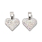 201 Stainless Steel Clay Pendants, with Rhinestones, Heart, Stainless Steel Color, Crystal AB, 18.5x20x3mm, Hole: 8.5x4mm