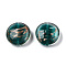 Handmade Gold Sand Lampwork Beads, Flat Round, Dark Cyan, 28.5x13mm, Hole: 1.8mm