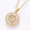 304 Stainless Steel Initial Pendant Necklaces, with Cubic Zirconia, Flat Round with Letter, Golden, Letter.A, 17.71 inch(45cm), Pendant: 22x16x3mm