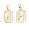 Brass Pave Natural Shell Rectangle Pendants, Letter H Charms, Real 18K Gold Plated, 16x10.5x2mm, Hole: 4.5x2mm