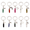 Bullet Gemstone Pendant Keychain, with Moon & Star Alloy Pendants and 304 Stainless Steel Keychain Clasp, 8cm, 10pcs/set