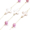 Handmade Round & Cross Natural Shell Beaded Chains, with Natural Ion Plating(IP) 304 Stainless Steel Paperclip Chains, Unwelded, Real 18K Gold Plated, Pearl Pink, 2.2x1x0.5mm