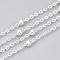 Iron Cable Chains, Satellite Chains, with Round Beads, Soldered, with Spool, Flat Oval, Silver Color Plated, 2.5x2x0.3mm, about 100yard/roll