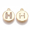 Brass Cubic Zirconia Charms, Flat Round with Letter, Nickel Free, Real 18K Gold Plated, Clear, Letter.H, 12x10x2mm, Hole: 1mm