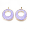 Alloy Enamel Pendants, Donut, Light Gold, Lilac, 29x24x2.5mm, Hole: 2mm